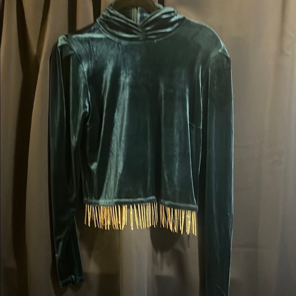 Joie Teal Velvet Embellished Crop Top